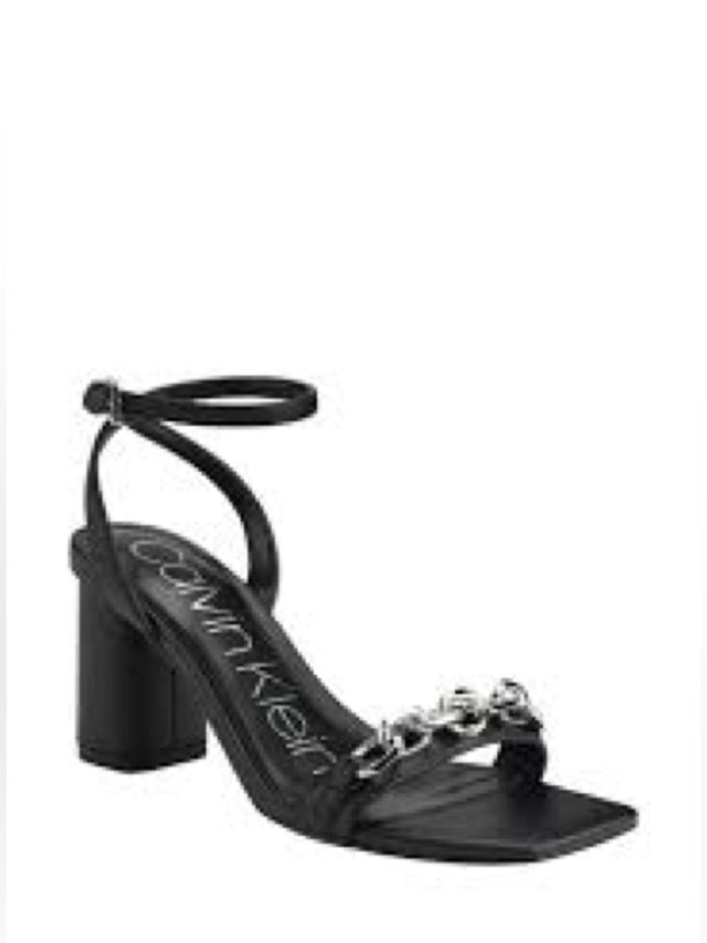 Calvin Klein square toe heels black with silver chain size 8.5